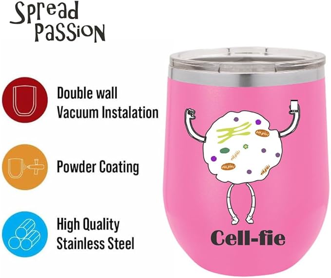 Cell Fie Wine Tumbler, Cell Fie Gift Lover, 12oz Stainless Steel Wine Tumbler, Gifts For Him, For Her, For Boys, For Girls, Birthday, Christmas Gift idea (Pink)