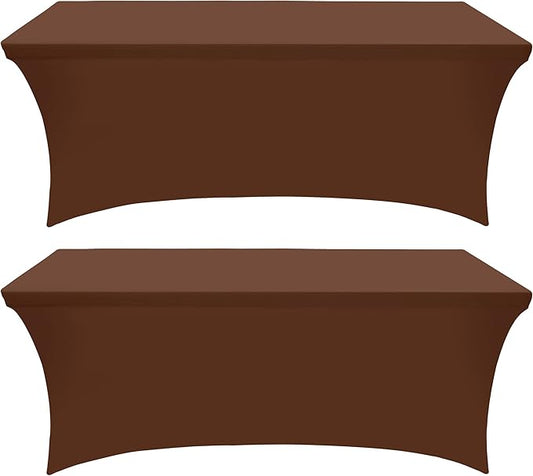 Utopia Kitchen Spandex Tablecloth 2 Pack [6FT, Light Coffee] Tight, Fitted, Washable and Wrinkle Resistant Stretch Table Cloth Rectangle Cover for Trade Show, Weddings & Parties [72Lx30Wx30H Inch]