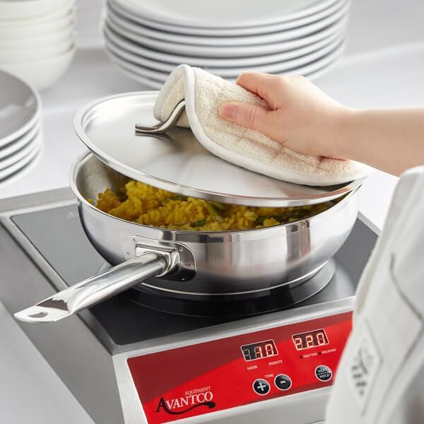 SS1 Series 3 Qt Stainless Steel Saucier Pan, Silver, Aluminum-Clad Bottom, NSF Listed, Induction Ready, with Welded Handle and Cover, 10 x 3.1 Inches