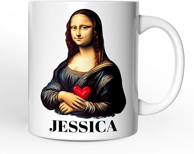 OrnamentallyYou Personalized Valentine Mug (Valentine Style Mona Lisa Personalized Mug, Leonardo da Vinci Vintage Art Lover Gift)