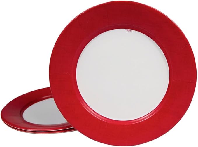 Caspari Linen Border Paper Dinner Plates in Red - Pack of 8