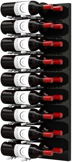 Ultra Wine Racks Fusion Wine Wall Label-Out (3 Foot, Double Deep, Black Acrylic, Satin Aluminum Peg) ??Modular Wine Rack for 18 Bottles, Easy Installation for Home Bar or Wine Cellar