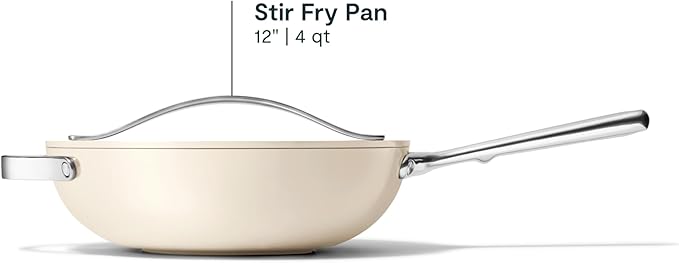 Caraway Non-Stick Stir Fry Pan - 12??Wok-Inspired Pan - Free From Forever Chemicals - High-Sloped Walls - Stainless Steel Handles - Cream