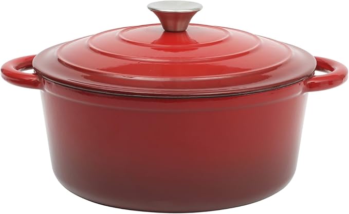 Gibson Home Addlestone 5-Quart Red Enamel Cast Iron Dutch Oven with Lid and Dual Handles ??Durable Round Cooking Pot