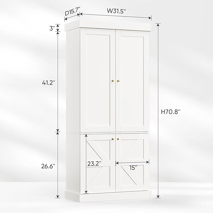 Vyre 70.8" Tall Bookshelf with Doors, Farmhouse Modular Bookcase with 4-Tier Adjustable Shelves, Large Storage Cabinet for Home Office, Living Room, Set of 2竊?White