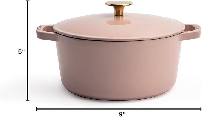 Milo by Kana 3.5-quart Enameled Cast Iron Dutch Oven with Lid | Premium Casserole Cooking Pot | Enamel Coating Inside and Out | Oven Safe and Dishwasher Friendly (Dusty Pink with Gold Knob)