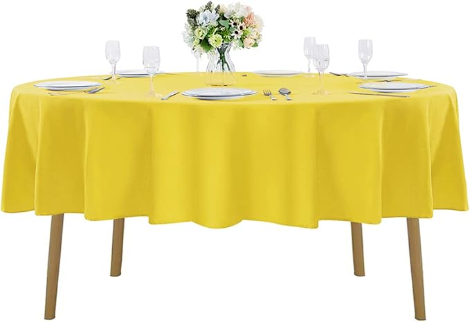 Cupuamon 90 inch Round Tablecloth Washable Polyester Table Cloth Decorative Table Cover for Wedding Party Dining Banquet（90 inch, Yellow）