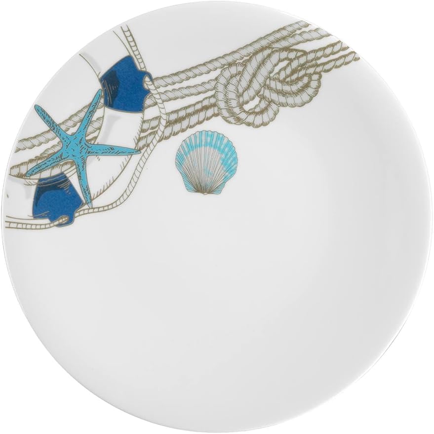 DEKADRON Nautical 24 Pieces Porcelain Dinnerware Set, Made in Turkey, Service for 6, Fish Themed Marine Plates and Bowls