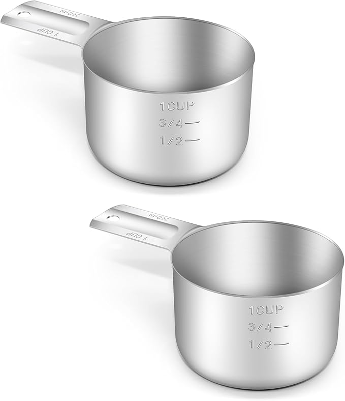 BERYLER 2PCS 1Cup (240ml, 8oz) Single Measuring Cup, Stainless Steel Measure Scoop, Metric and US Measurement, Dishwasher Safe
