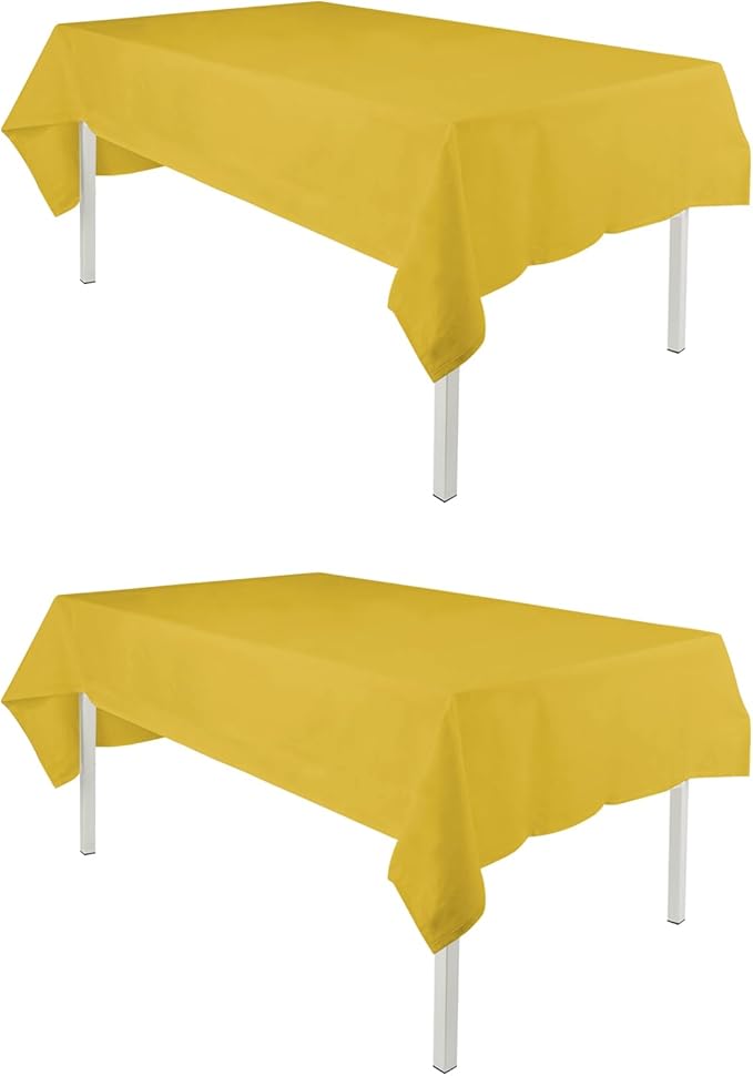 TWINPRET Rectangle Tablecloth 60 x 84 Inch, Yellow Waterproof Washable Polyester Table Cloth - Stain & Oil Resistant Rectangular Table Cover for Banquet & Party (Fits 4 Foot Tables) [2 Pack]