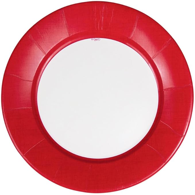 Caspari Linen Border Paper Dinner Plates in Red - Pack of 8