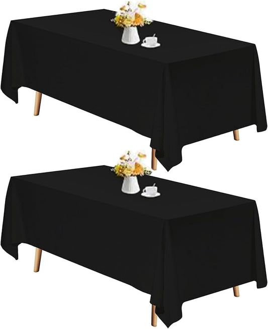 TWINPRET Rectangle Tablecloth 60 x 102 Inch, Black Waterproof Washable Polyester Table Cloth - Stain & Oil Resistant Rectangular Table Cover for Banquet & Party (Fits 6 Foot Tables) [2 Pack]