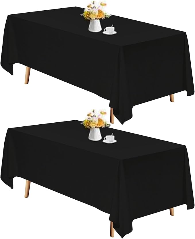TWINPRET Rectangle Tablecloth 60 x 84 Inch, Black Waterproof Washable Polyester Table Cloth - Stain & Oil Resistant Rectangular Table Cover for Banquet & Party (Fits 4 Foot Tables) [2 Pack]
