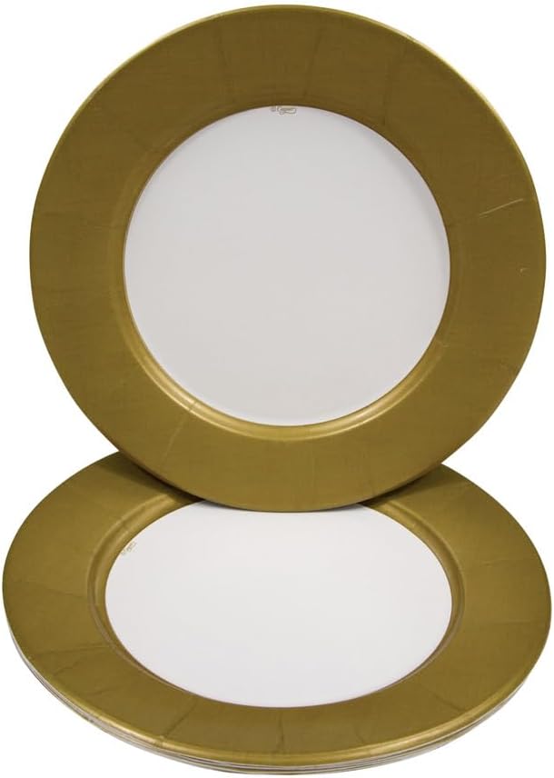 Caspari Linen Border Paper Dinner Plates in Gold - Pack of 8