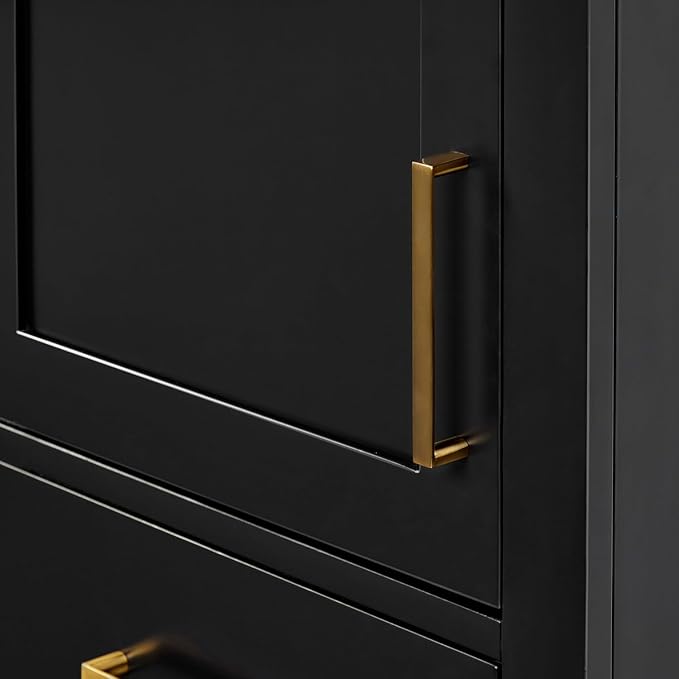 ARIEL Hepburn Bathroom Storage Cabinet - Solid Hevea Wood and Fully Assembled for Long-Lasting Durability and Sophisticated Finish, Freestanding Linen Bathroom Cabinet - 65?쒱 x 20?쓂 x 16?쒭, Black