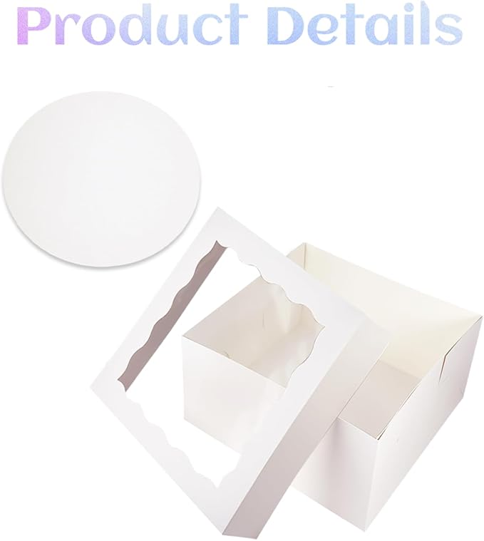 qiqee White 10x10x8 Cake Box, 18 Sets Cake Box with Window 竊?18 Sets 10" Cake Round Boards, 10inch Cake Containers, 10 Meters Pink Silk Ribbon Includes