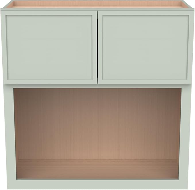 Solid Wood RTA Wall Microwave Cabinet with Open Shelves ??Shaker Style, Space-Saving Kitchen Pantry Storage, Durable and Versatile Wall-Mounted Organizer (NT-Jade Green, 30" W x 24" D x 36" H)