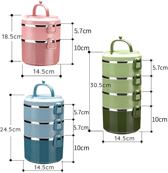 SANQIAHOME 4 Tier Stackable Stainless Steel Lunch Box Sealed(pink, 4 layers) with spoon and fork