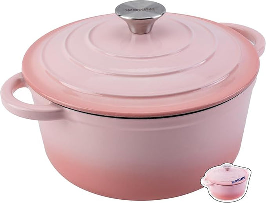 Enameled Cast Iron Dutch Oven Pot with Lid Heavy-Duty Cookware for Bread Baking,Braising,Stews,Roasting,Oven Safe up to 500째F,5.5QT,pink