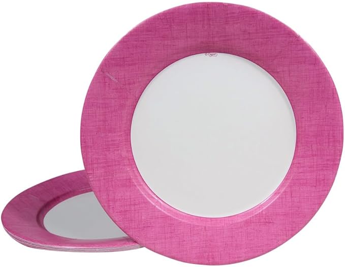 Caspari Linen Border Paper Dinner Plates in Fuchsia - Pack of 8