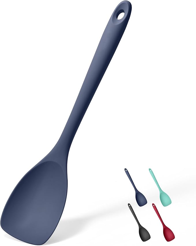 Doosu Silicone Spoon Spatula, 600쨘F Heat-Resistant Food Grade Rubber Spoonula with Seamless Design, Non-Stick Flexible Scraper Kitchen Cooking Spoon Baking Tool for Mixing, Scraping (Navy Blue)