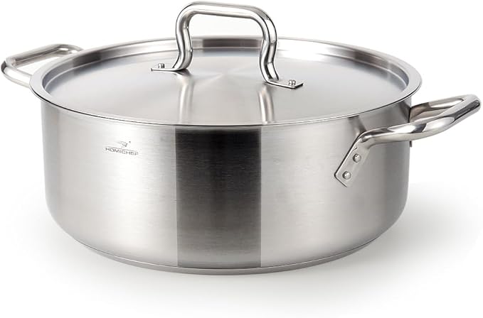 HOMICHEF 15 Quart LARGE Stainless Steel Braiser Pan with Lid - Commercial Grade NICKEL FREE Stainless Steel Healthy Braiser Pot 15 QT - Matte Polished Braising Pan Large
