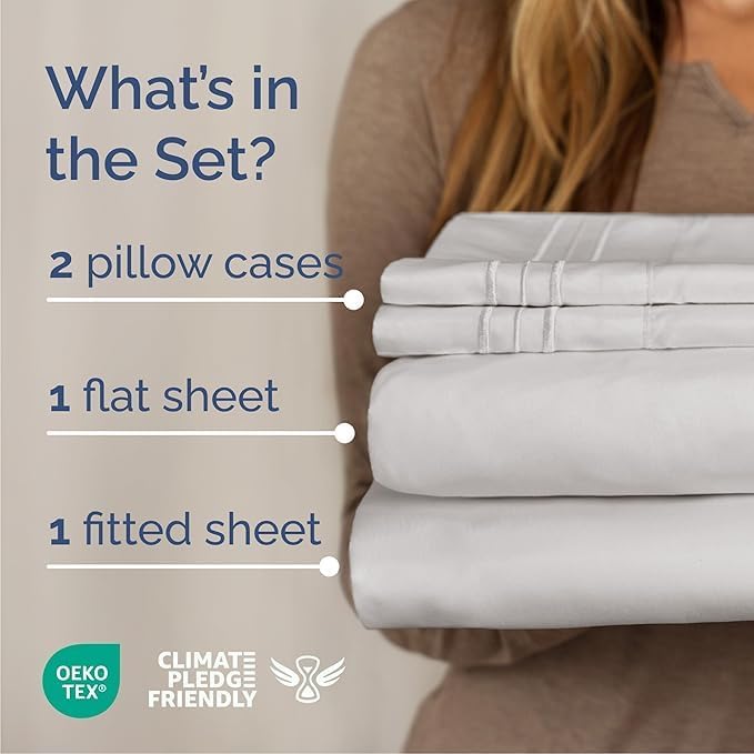 Twin XL 4 Piece Sheet Set - Cooling & Breathable Bed Sheets - Hotel Luxury Bed Sheets for Women, Men, Kids & Teens - Deep Pocket Bedding w/Easy Fit - Soft & Wrinkle Free - Twin XL French Grey Sheets
