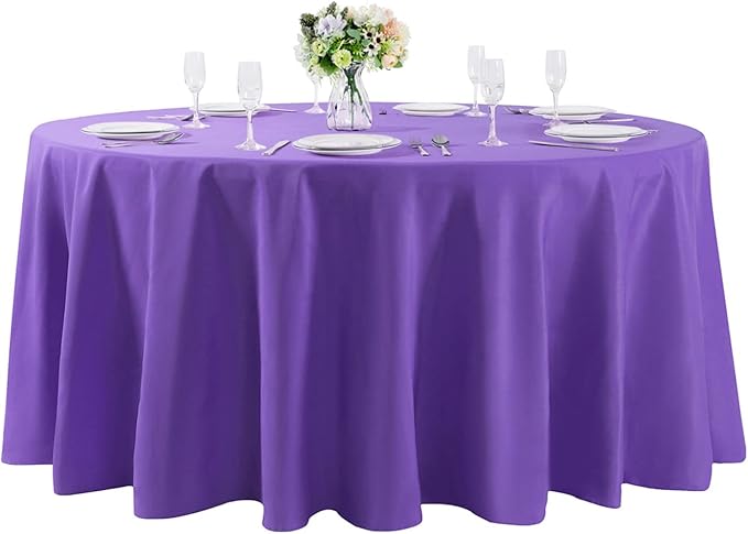 Cupuamon 120 inch Round Tablecloth Washable Polyester Table Cloth Decorative Table Cover for Wedding Party Dining Banquet（120 inch,Purple）