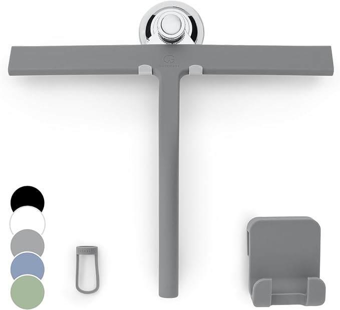 G횥TEWERK Shower Squeegee for Glass Doors, Silicone Window Squeegee, Bathroom and Glass Cleaning - Gray - 11 Inch