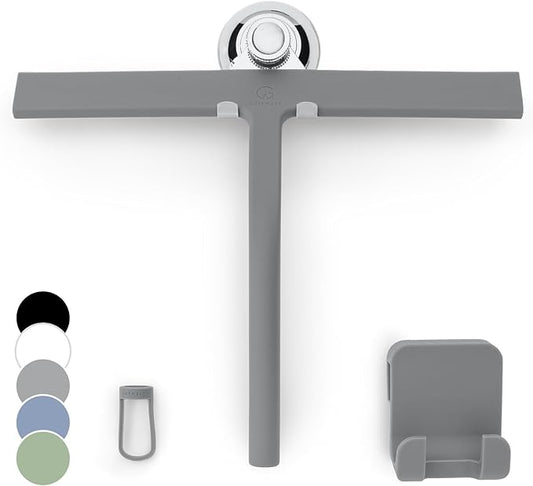 G횥TEWERK Shower Squeegee for Glass Doors, Silicone Window Squeegee, Bathroom and Glass Cleaning - Gray - 11 Inch