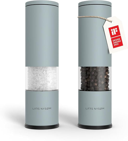 LARS NYS횠M Salt and Pepper Grinder Set Manual, Stainless Steel Salt and Pepper Mills with Adjustable Ceramic Grinder I Design Spice Shakers (Sky Blue)