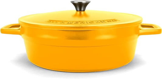 All American 1930 - Dutch Oven - The Saucier Set, Mustard Yellow - 5.5qt Capacity - Perfect for Sauces, Soups & Simmering - Non Stick & PFAS Free - Made in the USA