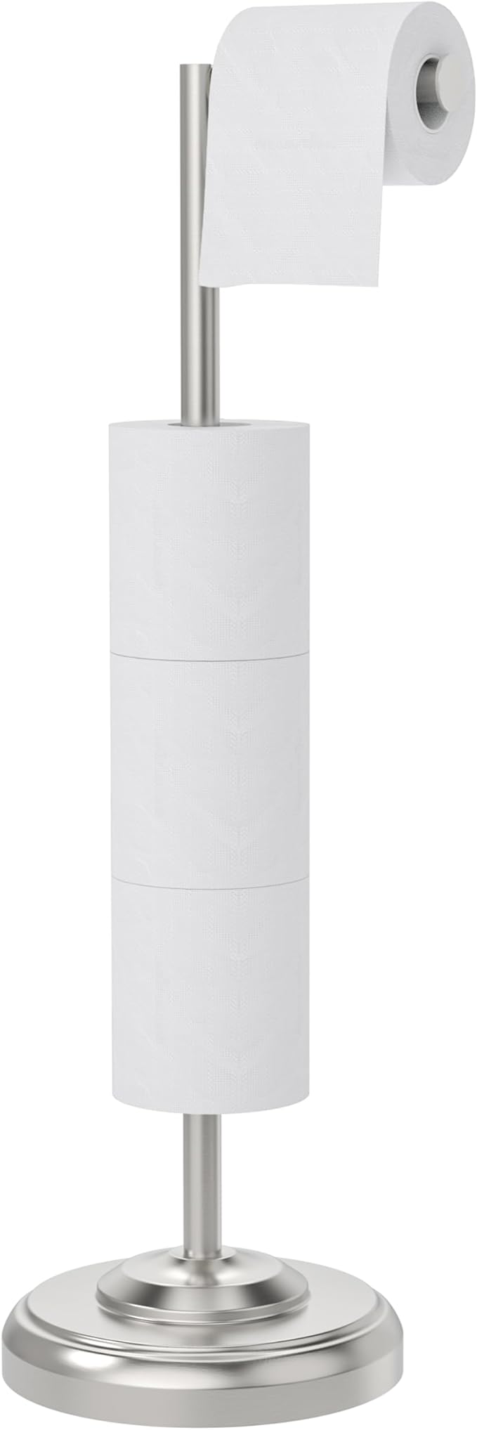 Toilet Paper Holder Stand with Storage ??4 Extra Rolls ?밄rushed Nickel Toilet Paper Holder for Bathroom ??Sturdy Base, Classic Retro Style, Space-Saving Bathroom Storage Organizer, Sliver