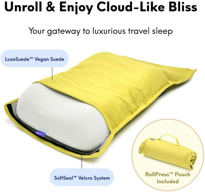 Cushion Lab Travel Deep Sleep Pillow ??Compact Memory Foam Neck Pillow for Sleeping, Portable Pillow for Hotels, Camping, Side & Back Sleepers, On-The-Go ??Spark