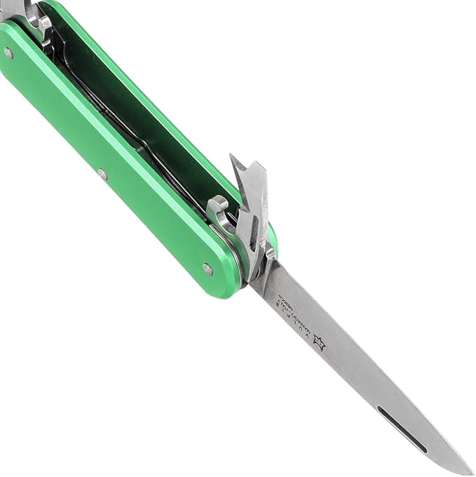 Fox Knives Vulpis FX-VP130-F4 Slipjoint Folding Knife 4-in-1 Multitool 2.17in Blade, Bottle Opener, Can Opener, Flat Head Screwdriver, Scissors - Compact Versatile Minimalist Pocket Knife (OD Green)