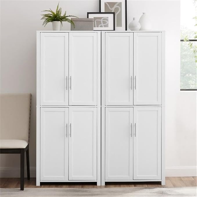 BOWERY HILL 4-Cabinet Wood Tall Pantry in White/Chrome (Set of 2)