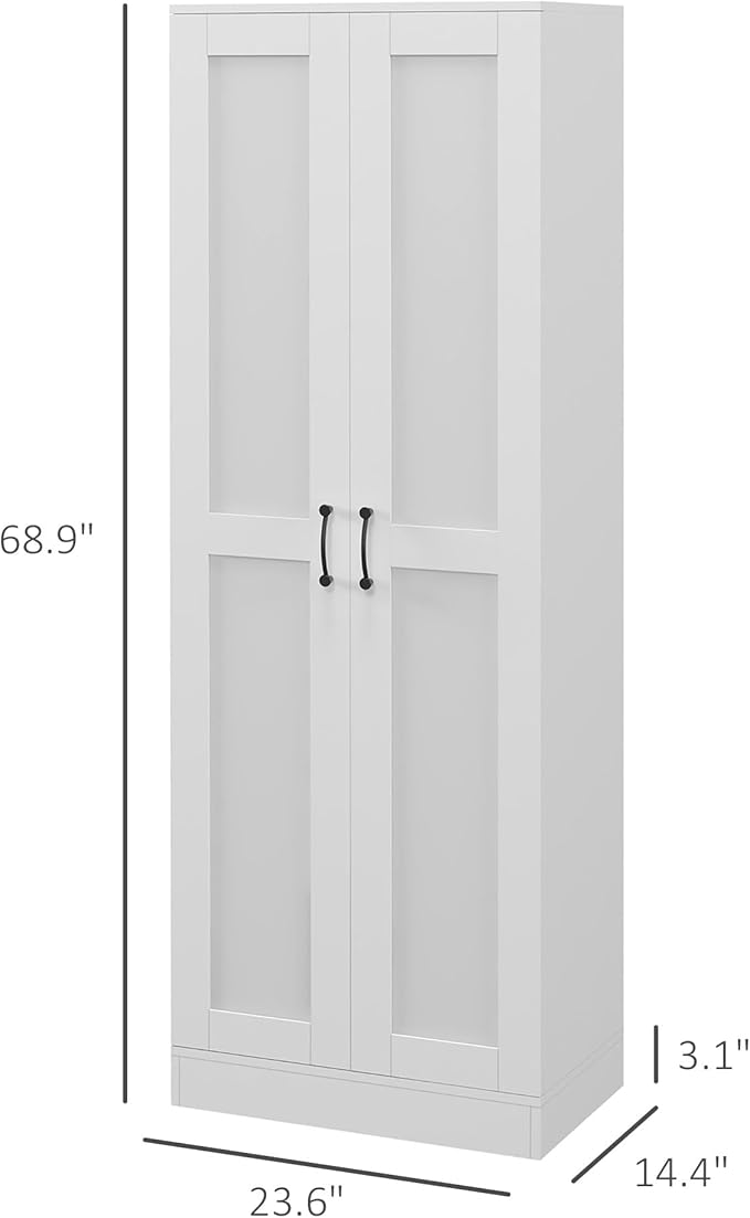 HOMCOM Kitchen Pantry, 69" Tall Storage Cabinet with Adjustable Shelves, Modern Kitchen Storage Cabinet with Soft Close Doors, White