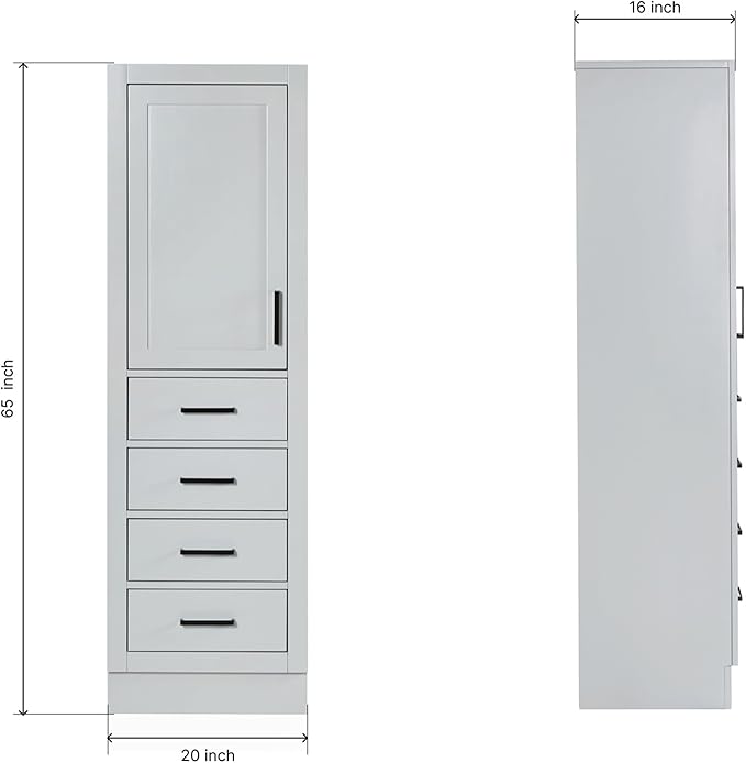 ARIEL Hepburn Bathroom Storage Cabinet - Solid Hevea Wood and Fully Assembled for Long-Lasting Durability and Sophisticated Finish, Freestanding Linen Bathroom Cabinet - 65?쒱 x 20?쓂 x 16?쒭, Grey