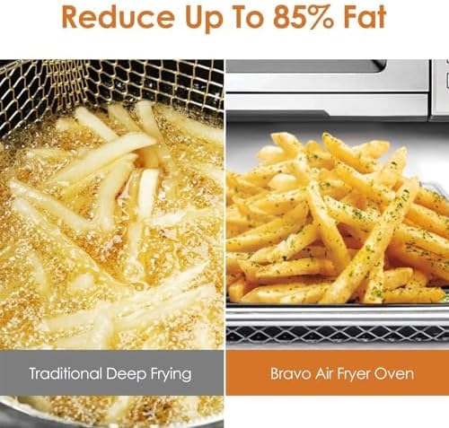 Nuwave Bravo Air Fryer Toaster Smart Oven, 12-in-1 Countertop Convection, 30-QT XL Capacity, 50째-500째F Temperature Controls, Top and Bottom Heater Adjustments 0%-100%, Brushed Stainless Steel Look