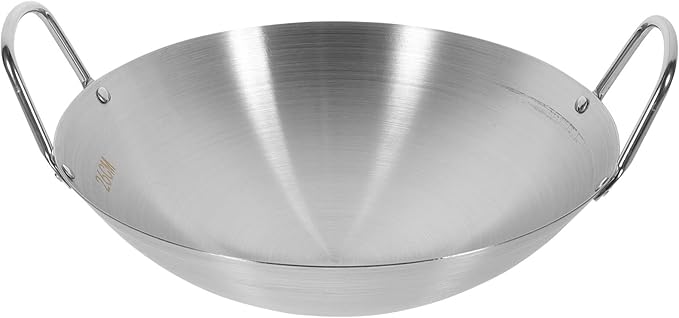 STOBOK Stainless Steel Wok Pan 10 Inch Round Bottom Double Handle Frying Pan for Stir-Frying Sauteing and Cooking on Induction and Gas Cooktops