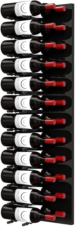 Ultra Wine Racks Fusion Wine Wall Label-Out (4 Foot, Double Deep, Black Acrylic, Matte Black Peg) ??Modular Wine Rack for 24 Bottles, Easy Installation for Home Bar or Wine Cellar