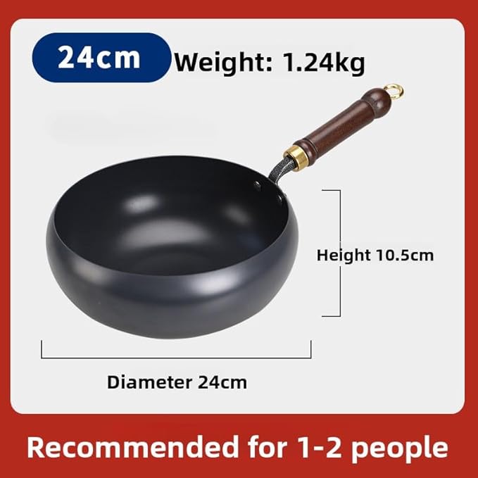 Japanese Iron Pan with Lid, Hand-Forged Uncoated Nonstick Frying Pan, 9.4 in Stir Fry Skillet for Gas Cooktops, Durable Rust-Free Iron Wok Pan (24cm) (24cm with lid)