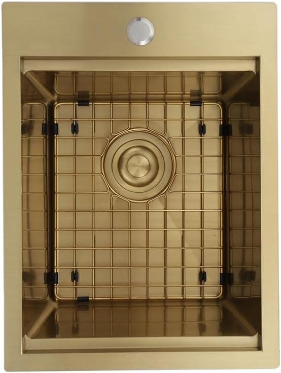 STARSTAR Workstation Ledge Top Mount/Drop-in Gold 304 Matte Stainless Steel Single Bowl For Kitchen,Yard, Office, Bar, Laundry Sink (15 x 20 x 10)