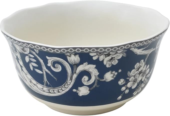 222 Fifth Adelaide 16-Piece Dark Blue Porcelain Dinnerware Set ??Service for 4, Plate, Bowl & Mug Set, Bird & Floral Design, for Everyday Dining & Entertainment, Microwave & Dishwasher Safe