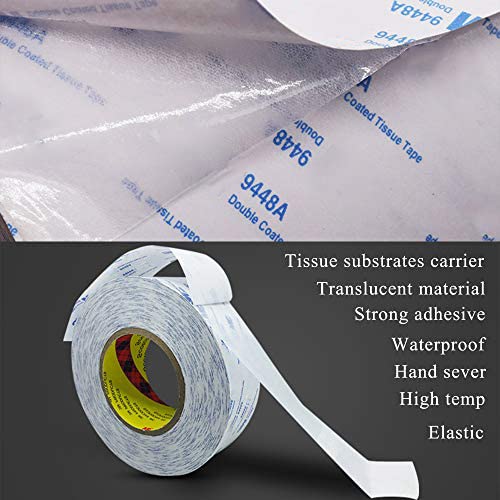 3M Double Sided Tape 0.75?쓝 32.8 Ft 9448A Double Coated Tissue Tape Craft DIY Tape White Color for Nameplate Plastic Film Bonding Splicing Handmade