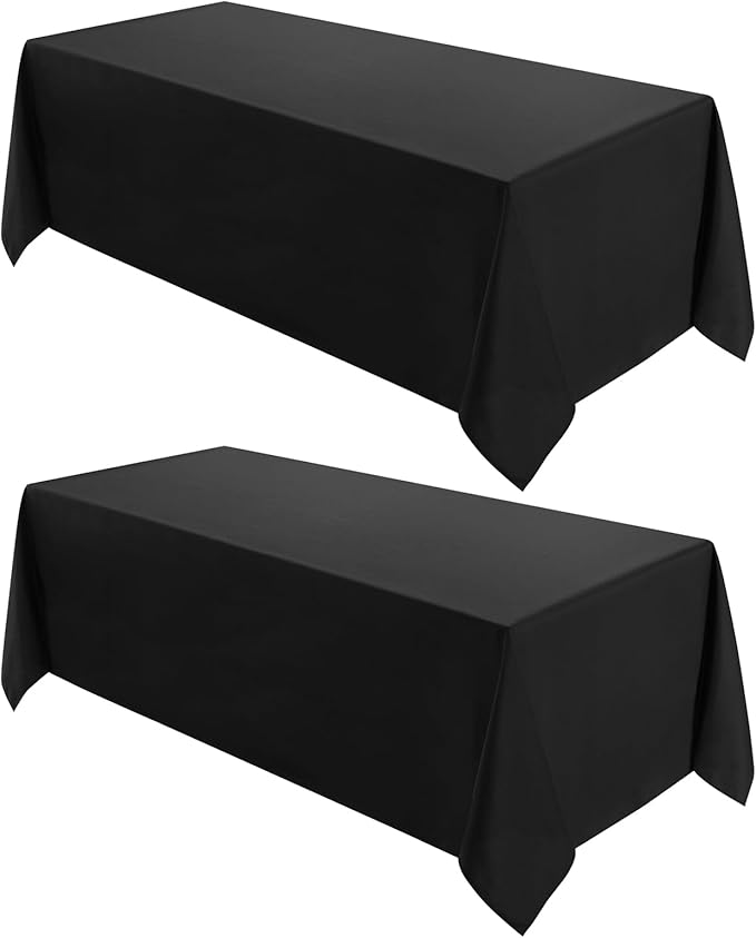 VidaFete 2 Pack 90*132inch Rectangle Tablecloth Polyester Table Cloth竊똕tain Resistant and Wrinkle Polyester Dining Table Cover for Kitchen Dinning Party Wedding Rectangular Tabletop Decoration(Black)
