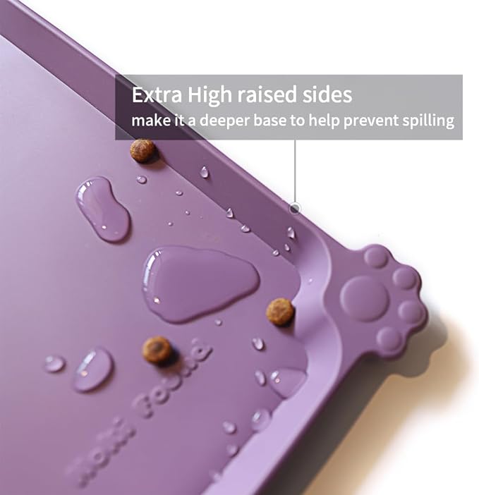 Hoki Found X-Large Silicone Pet Food Mats - Non-Slip Pet Dog Cat Bowl Placemats - Waterproof Food & Water Mats for Carpet - Amethyst