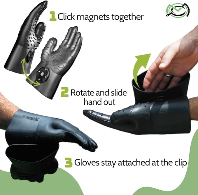 MagneCHEF Magnetic BBQ Grill Gloves ??Heat Resistant, Patented Magnetic Safety Clip Easy On & Off, Firefighter-Designed, Dishwasher-Safe, Waterproof, Perfect for Grilling, Smoking, Frying, Baking