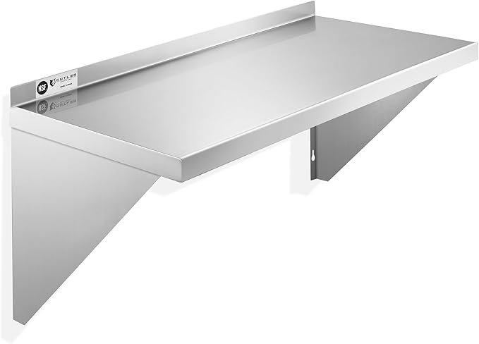 KUTLER Stainless Steel Shelf - 14" x 24", NSF Commercial Wall Mount Shelves with Backsplash, Floating Metal Shelving for Restaurant, Kitchen, Home