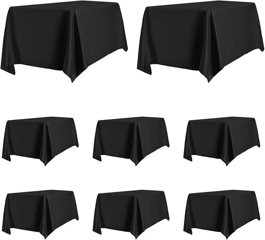 PureFit 8 Pack Rectangle Black Table Cloths 60 x 102 Inch for 6Ft Tables, Stain and Wrinkle Resistant Table Linens for Home Use, Wedding, Party, Banquet and Camping